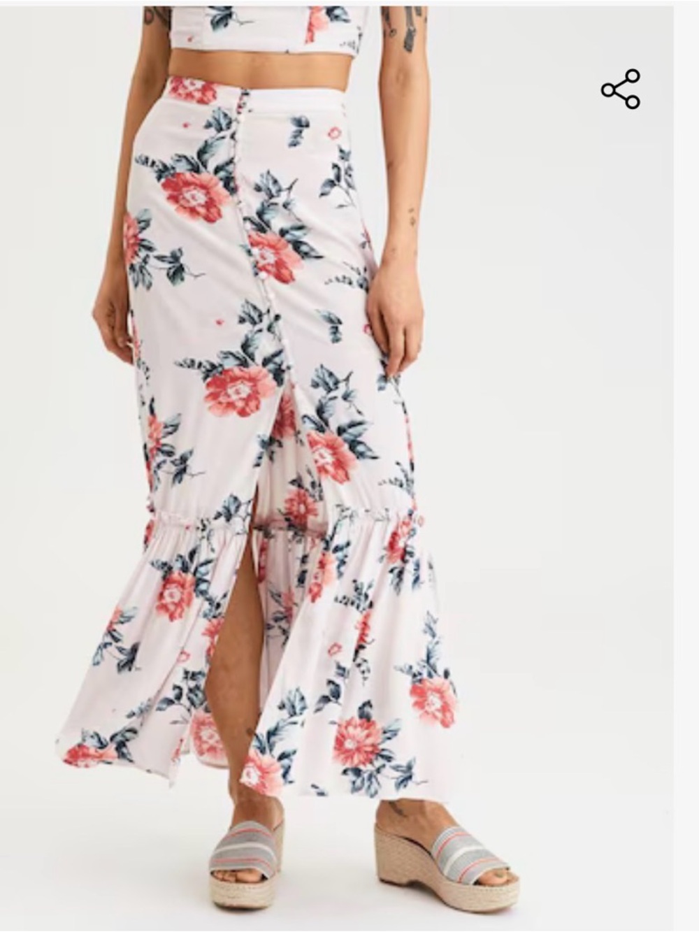 American Eagle Outfitters Pink Maxi Skirt with Coral Floral Print XL - Picture 3 of 9